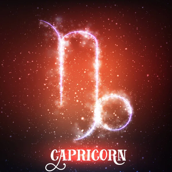 ベクトル抽象星座輝く星と宇宙の暗い赤色の背景にカプリコン カプリコーンの形をした星雲 輝く記号カプリコン ヤギ角 海ヤギ — ストックベクタ