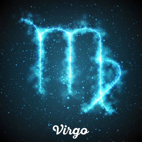 Vector Abstract Zodiac 우주의 어두운 파란색 배경에 빛나는 처녀자리를 표시한다 — 스톡 벡터