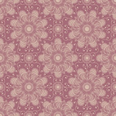 Vektör çiçek desensiz arkaplan. Arkaplan için zarif bir doku. Klasik lüks, eski moda çiçek süsü. Duvar kağıtları, tekstil ve ambalaj için pürüzsüz kumaş..