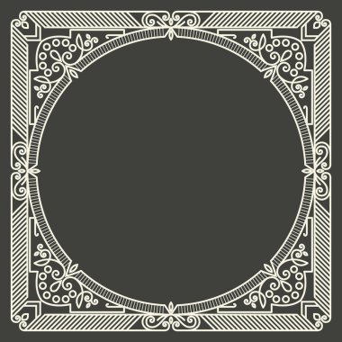 Koyu gri arka planda vektör çiçek ve geometrik monogram çerçevesi. Monogram tasarım elemanı. Klasik stil ilk dekorasyon.