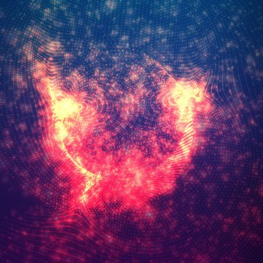 Soyut vektör alanı arkaplanı. Parlayan parçacıkların patlaması. Gelecekçi teknoloji tarzı. İş sunumları için zarif arkaplan.