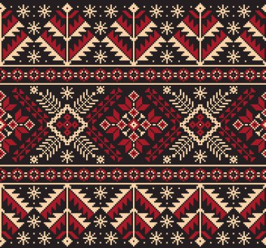 Ukrayna folklorik desensiz süslemesinin vektör çizimi. Etnik süs. Sınır elemanı. Geleneksel Ukraynalı, Belarus halk sanatı işlemeli desen - Vyshyvanka