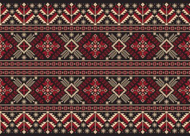 Ukrayna folklorik desensiz süslemesinin vektör çizimi. Etnik süs. Sınır elemanı. Geleneksel Ukraynalı, Belarus halk sanatı işlemeli desen - Vyshyvanka