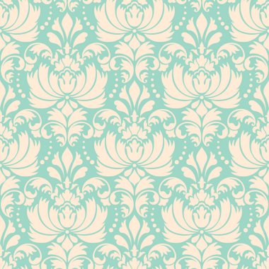 Vektör damask Dikişsiz desen arka plan. Klasik lüks eski moda damask süsleme, duvar kağıtları, tekstil, sarma için Kraliyet Viktorya Dikişsiz doku. Nefis çiçek Barok şablonu.