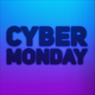 Parlak noktalı vektör siber pazartesi satış geçmişi. Mavi ve menekşe renginin bulanık arka planında vektör illüstrasyonu. Piksel olarak parlayan noktaların soyut dizilimi.