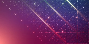 Sonsuz uzay arkaplanı vektörü. Derinlik ve perspektif yanılsaması ile parlayan yıldızların birleşimi. Işık arkaplanındaki soyut fütüristik evren metin veya logo için yer alıyor. Nebula örgüsü.