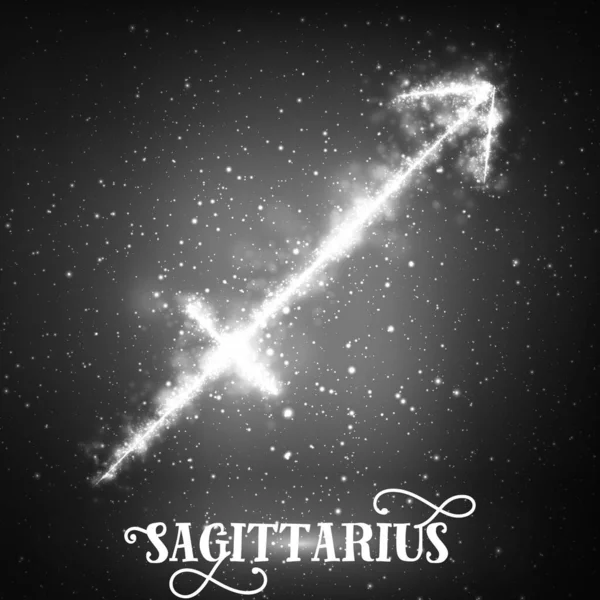 Vektör Soyut Zodyak Sagittarius Parlayan Yıldızlı Uzayın Karanlık Arka Planında — Stok Vektör