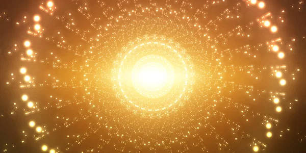 矢量无限空间背景 具有深度和透视的幻象的发光恒星矩阵 闪耀的星云之星 黄金背景下的未来超空间宇宙 — 图库矢量图片