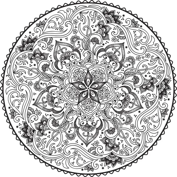 色彩艳丽的花环 矢量装饰圆形花边与阿拉伯元素 Mehndi风格 东方传统装饰品 — 图库矢量图片