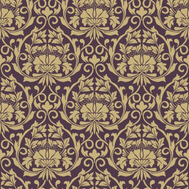 Vektör damask Dikişsiz desen arka plan. Klasik lüks eski moda damask süsleme, duvar kağıtları, tekstil, sarma için Kraliyet Viktorya Dikişsiz doku. Nefis çiçek Barok şablonu.