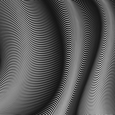 Vektör eğri çizgileri arkaplanı. İpek şeklindeki hacim kıvrımları gibi bükülmüş esnek çizgiler. Tek renkli değişken çizgiler, gölgeler ve röfleler. Modern soyut yaratıcı arkaplan.
