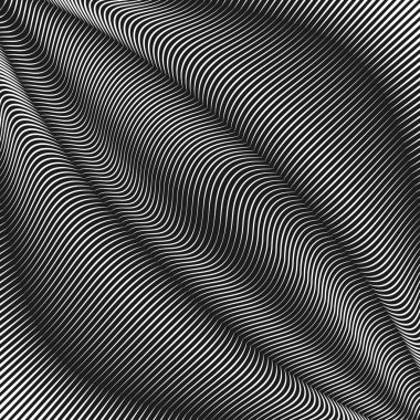 Vektör eğri çizgileri arkaplanı. İpek şeklindeki hacim kıvrımları gibi bükülmüş esnek çizgiler. Tek renkli değişken çizgiler, gölgeler ve röfleler. Modern soyut yaratıcı arkaplan.