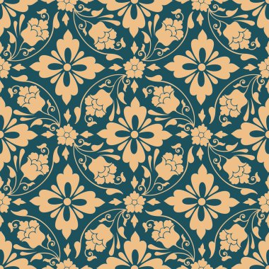 Vektör damask Dikişsiz desen arka plan. Klasik lüks eski moda damask süsleme, duvar kağıtları, tekstil, sarma için Kraliyet Viktorya Dikişsiz doku. Nefis çiçek Barok şablonu.