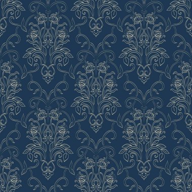 Vektör damask Dikişsiz desen arka plan. Klasik lüks eski moda damask süsleme, duvar kağıtları, tekstil, sarma için Kraliyet Viktorya Dikişsiz doku. Nefis çiçek Barok şablonu.