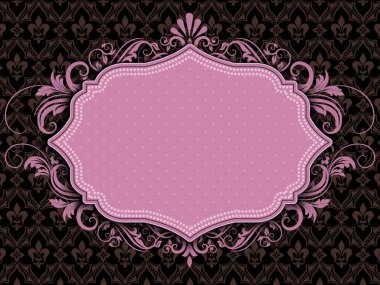 Düğün davetiyesi ve geçmişinde klasik sanat eserleri olan duyuru kartı. Zarif süslü kumaş arkaplan. Zarif çiçek soyut süsü. Tasarım şablonu.