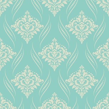 Vektör damask Dikişsiz desen arka plan. Klasik lüks eski moda damask süsleme, duvar kağıtları, tekstil, sarma için Kraliyet Viktorya Dikişsiz doku. Nefis çiçek Barok şablonu.