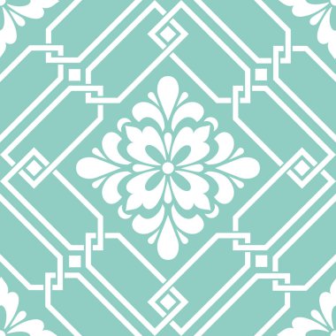 Vektör damaske desen elementi. Klasik lüks, eski moda İspanyol süsü, duvar kağıtları, tekstil ve ambalaj için kraliyet Victoria dönemi dikişsiz dokusu. Zarif çiçekli barok şablonu.