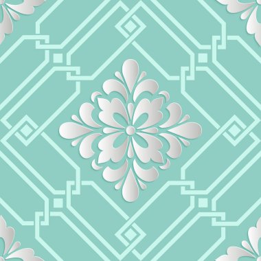 Vektör damaske desen elementi. Duvar kağıtları, arka planlar ve sayfaları doldurmak için şık lüks dokular. Gölgeli ve röfleli üç boyutlu elementler. Kağıt kesiği.