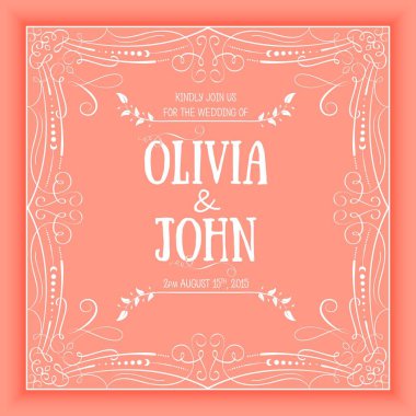 Kırmızı arka planda vektör çiçek ve geometrik monogram çerçevesi. Zarif bir davet ya da düğün kartı. Tasarım ögesi.