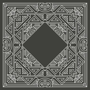 Koyu gri arka planda vektör çiçek ve geometrik monogram çerçevesi. Monogram tasarım elemanı. Klasik stil ilk dekorasyon.