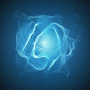 Karanlık arka planda soyut vektör mavi örgüsü. Fütürist stil kartı. İş sunumları için zarif bir geçmiş. Yozlaşmış nokta küresi. Kaos Estetiği.