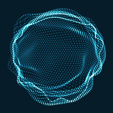 Karanlık arka planda soyut vektör ağı. Fütürist stil kartı. İş sunumları için zarif bir geçmiş. Yozlaşmış nokta küresi. Kaos Estetiği.