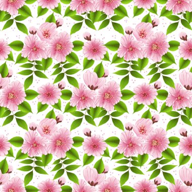 Vektör sakura çiçeğinin kusursuz desen arkaplanı. Arka plan için zarif kiraz çiçeği dokusu. Klasik lüks, eski moda çiçek süsü. Duvar kağıtları, tekstil ve ambalaj için pürüzsüz kumaş..