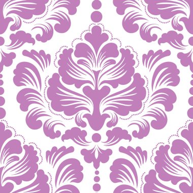 Vektör damaske desen elementi. Klasik lüks, eski moda İspanyol süsü, duvar kağıtları, tekstil ve ambalaj için kraliyet Victoria dönemi dikişsiz dokusu. Zarif çiçekli barok şablonu.