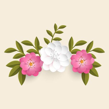 Sayfa dekorasyonu için vektör çiçek tasarımı ögesi. Yapraklı çiçekler. Işık arka planında. Zarif çiçek kompozisyonu. Ses düzeyi çiçekleri.