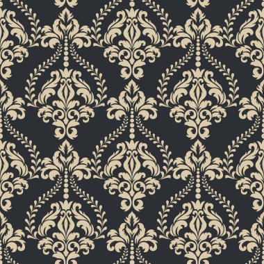 Vektör damask Dikişsiz desen arka plan. Klasik lüks eski moda damask süsleme, duvar kağıtları, tekstil, sarma için Kraliyet Viktorya Dikişsiz doku. Nefis çiçek Barok şablonu.
