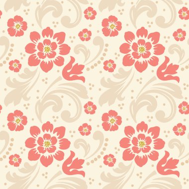 Vektör çiçek desensiz arkaplan. Arkaplan için zarif bir doku. Klasik lüks, eski moda çiçek süsü. Duvar kağıtları, tekstil ve ambalaj için pürüzsüz kumaş..