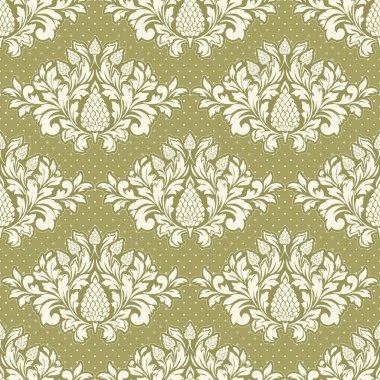 Vektör damask Dikişsiz desen arka plan. Klasik lüks eski moda damask süsleme, duvar kağıtları, tekstil, sarma için Kraliyet Viktorya Dikişsiz doku. Nefis çiçek Barok şablonu.