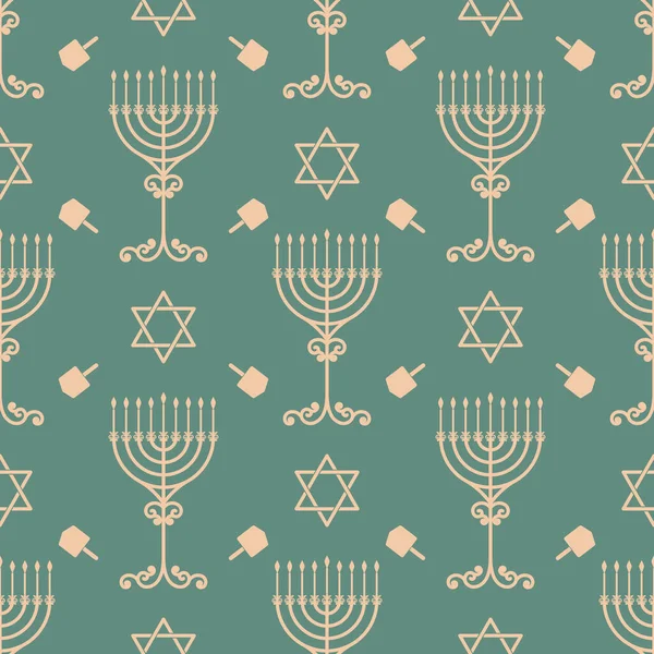 Vector Hanukkah Seamless Pattern Menorah Dreidel David Star Luxury Traditional — Stock Vector