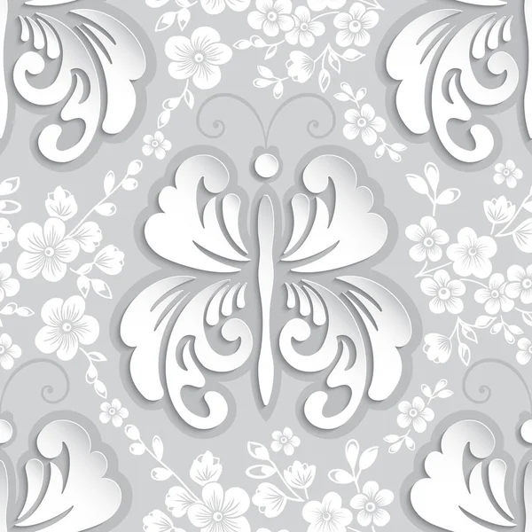 Vector Floral Seamless Pattern Element Volumetric Luxury Floral Ornament Royal — Stock Vector