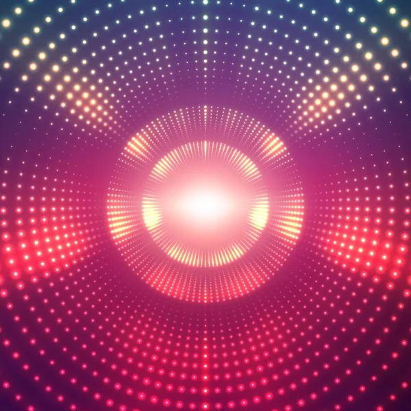 Vector Infinite Tunnel Shining Flares Violet Background Glowing Points Form — Stock Vector