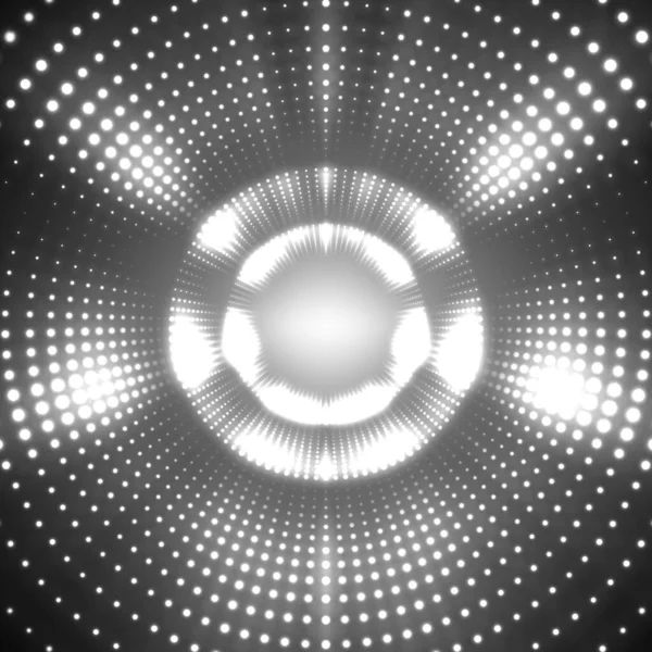 Векторный Бесконечный Круглый Туннель Сияющих Вспышек Черном Фоне Светящиеся Точки — стоковый вектор