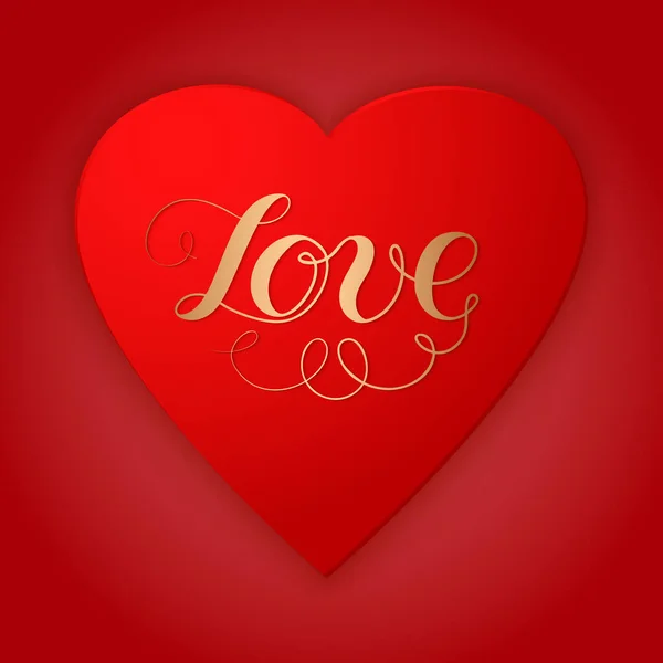Днем Святого Валентина Векторна Листівка Великим Червоним Серцем Золотим Текстом — стоковий вектор