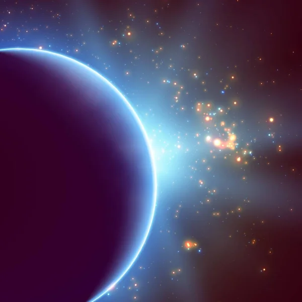 Fondo Abstracto Vector Violeta Con Planeta Eclipse Estrella Luz Brillante — Archivo Imágenes Vectoriales