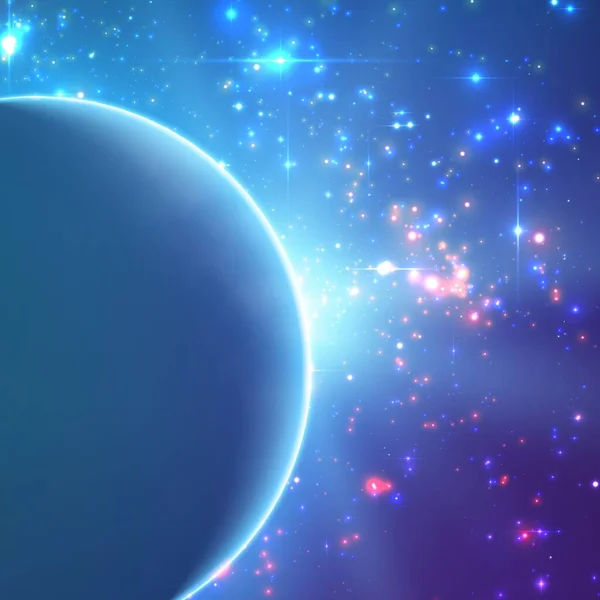 Vetor Abstrato Fundo Azul Com Planeta Eclipse Sua Estrela Luz — Vetor de Stock