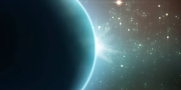 Абстрактний Векторний Бірюзовий Фон Планетою Затемненням Зірки Яскраве Зоряне Світло — стоковий вектор