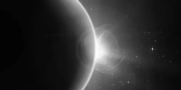 Abstrakter Monochromer Vektorhintergrund Mit Planet Und Sonnenfinsternis Seines Sterns Helles — Stockvektor