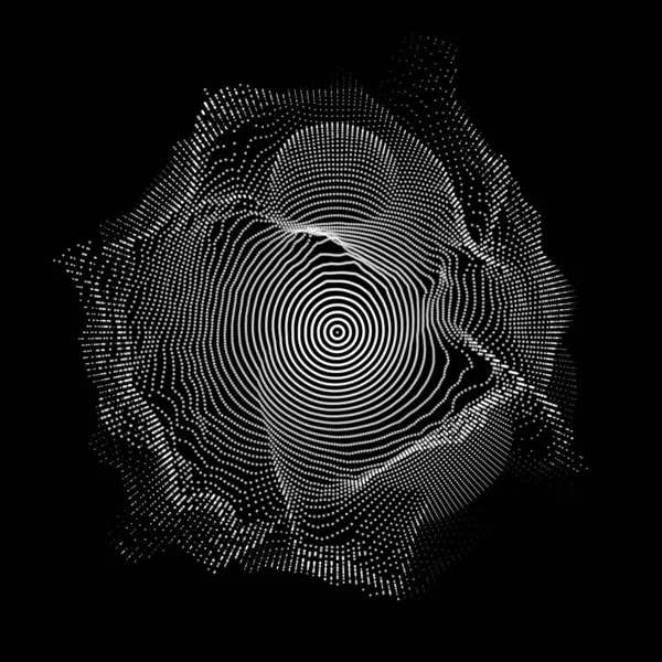Karanlık arka planda soyut vektör beyaz ağı. Fütürist stil kartı. İş sunumları için zarif bir geçmiş. Gri tonlu bozuk nokta küresi. Kaos Estetiği.