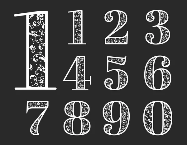 Numéros Vectoriels Avec Des Ornements Floraux Élégants Intérieur Numéros Ornementaux — Image vectorielle