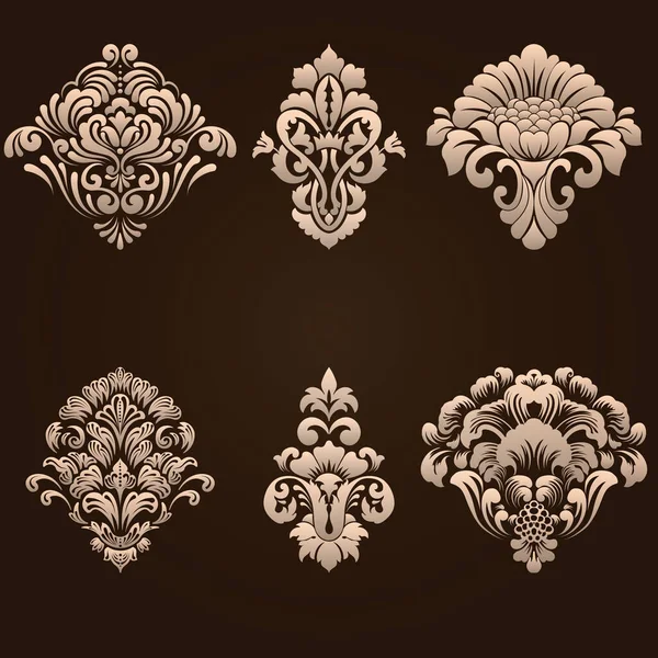 Vector Set Damask Ornamental Elements Elegant Floral Abstract Elements Design — Stock Vector