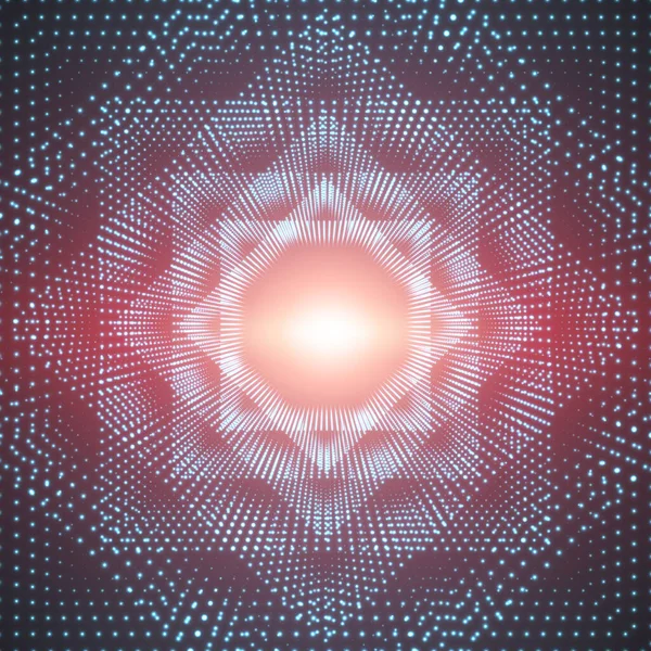 Векторный Бесконечный Многоугольный Квадратный Тоннель Сияющих Вспышек Красном Фоне Светящиеся — стоковый вектор