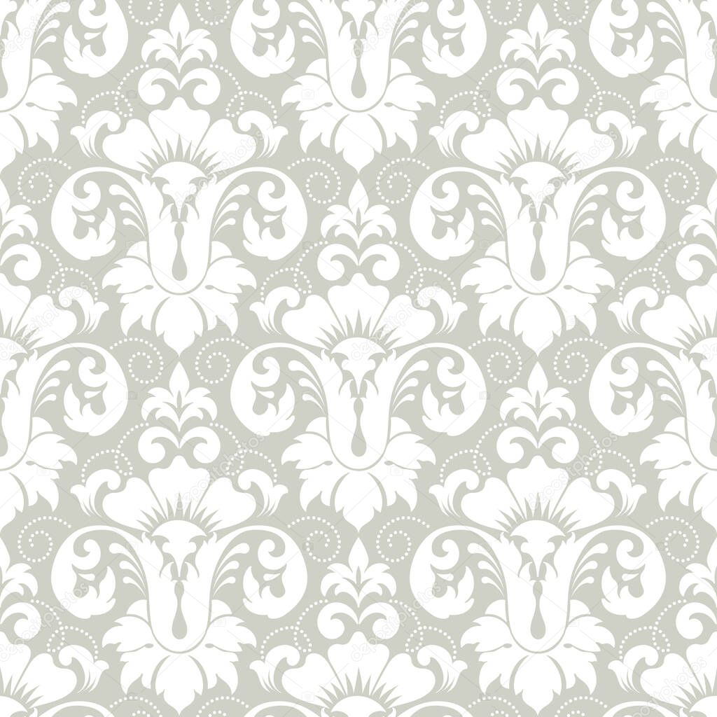 Vector damask seamless pattern background. Classical luxury old fashioned damask ornament, royal victorian seamless texture for wallpapers, textile, wrapping. Exquisite floral baroque template.