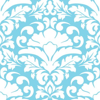 Vektör damaske desen elementi. Klasik lüks, eski moda İspanyol süsü, duvar kağıtları, tekstil ve ambalaj için kraliyet Victoria dönemi dikişsiz dokusu. Zarif çiçekli barok şablonu.