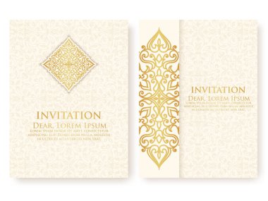 Vector invitation, cards with ethnic arabesque elements. Arabesque style design. Elegant floral abstract ornaments. Front and back side of card. Business cards. eps10 clipart
