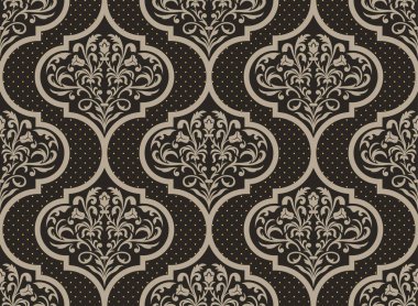Vektör damask Dikişsiz desen arka plan. Klasik lüks eski moda damask süsleme, duvar kağıtları, tekstil, sarma için Kraliyet Viktorya Dikişsiz doku. Nefis çiçek Barok şablonu.