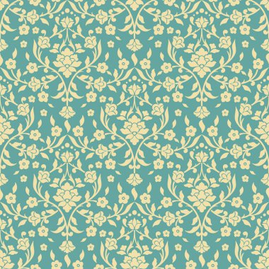 Vektör damask Dikişsiz desen arka plan. Klasik lüks eski moda damask süsleme, duvar kağıtları, tekstil, sarma için Kraliyet Viktorya Dikişsiz doku. Nefis çiçek Barok şablonu.